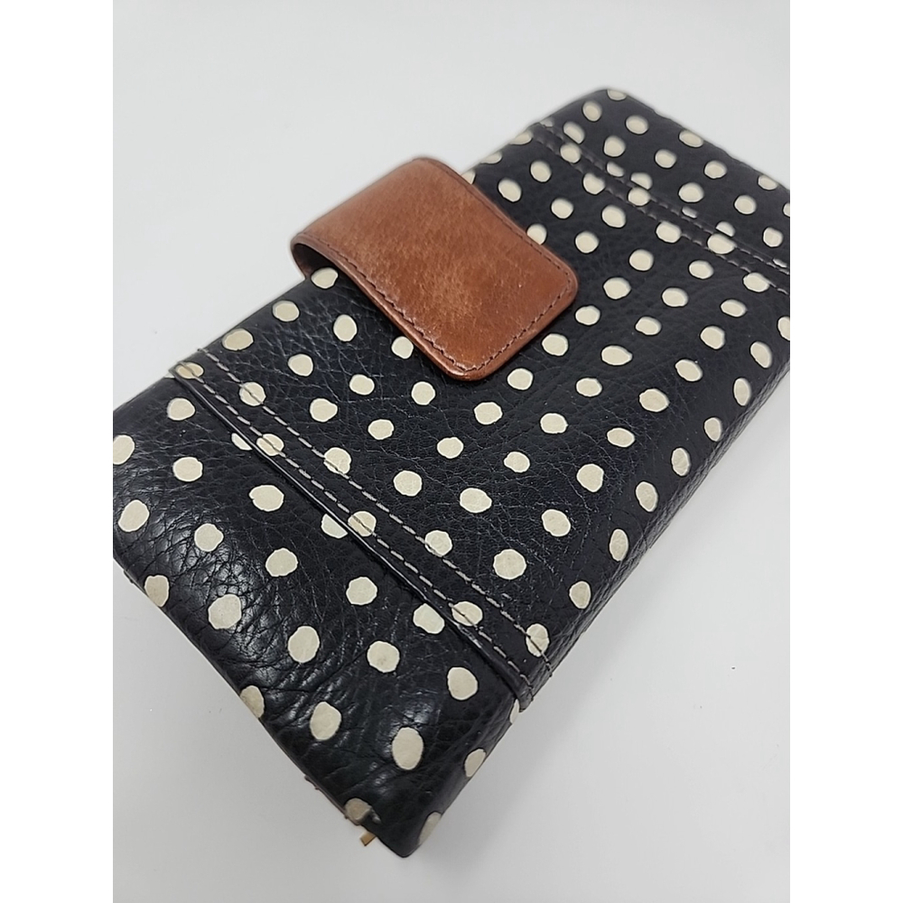 Fossil Vintage Wallet Sydney Brown Leather Retro Black White Polka Dot Trifold - Picture 16 of 16